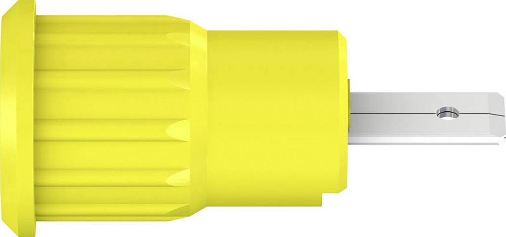 A yellow wall plug with a straight silver nail for securing into solid materials.