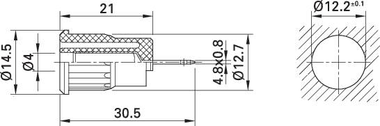 Technical drawing of a cross-section of a mechanical component, showing dimensions and design details of a cylindrical part.