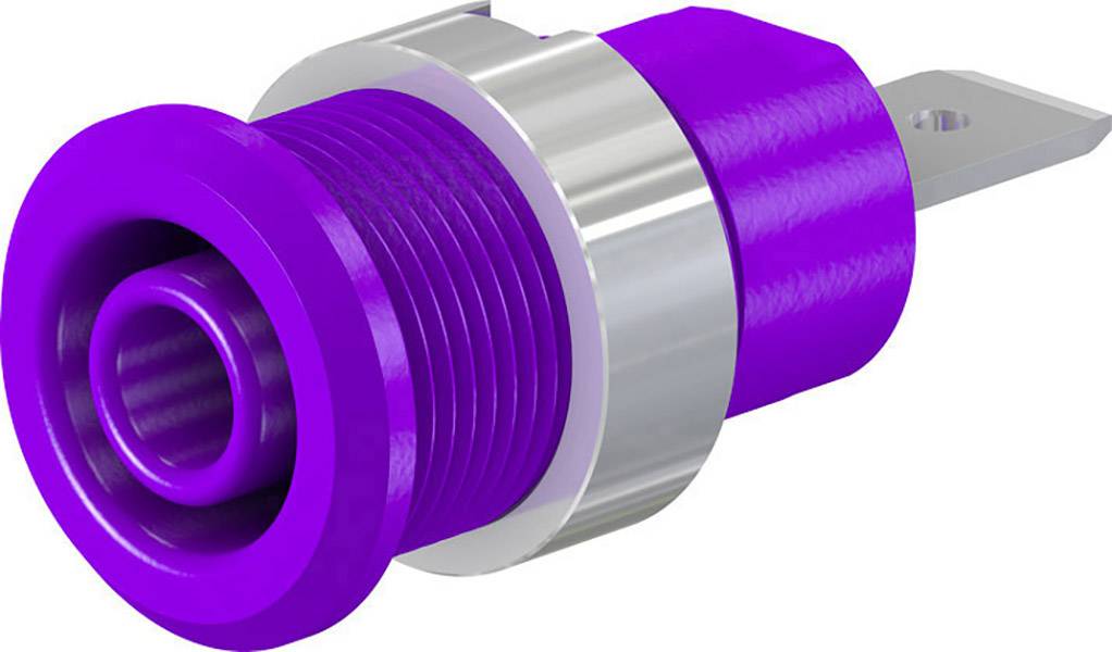 Violet push-fit connector with metal ring and thread, suitable for electrical connections. Primarily used in industrial applications.