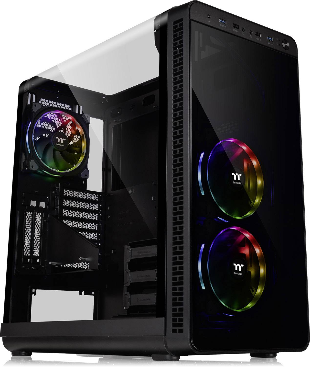 Thermaltake View 37 RGB Plus Midi tower PC casing Black 3 built-in LED fans, Window, Dust filter, LC compatibility, Tool-free HDD bracket, Suitable for AIO