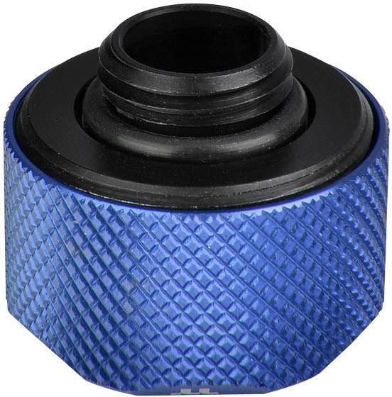 Blue, ribbed metal adapter with a black, rubberised connection, likely for technical or industrial applications.