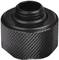 Black, cylindrical metal screw cap with a knurled surface and visible internal thread at the top.