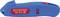 Blue safety knife with red slider, brand 'Weicon Tools', Model No. S 4-28, suitable for cutting packaging.