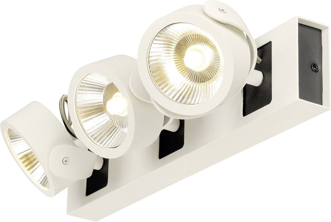 Three white spotlights on a wall bracket, directing light to focused areas. Ideal for targeted illumination.