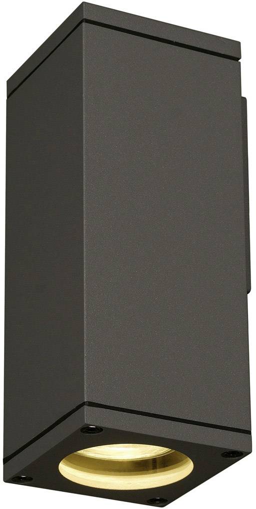 Black, rectangular exterior light with two-sided light emission, upwards and downwards. Ideal for façade lighting.