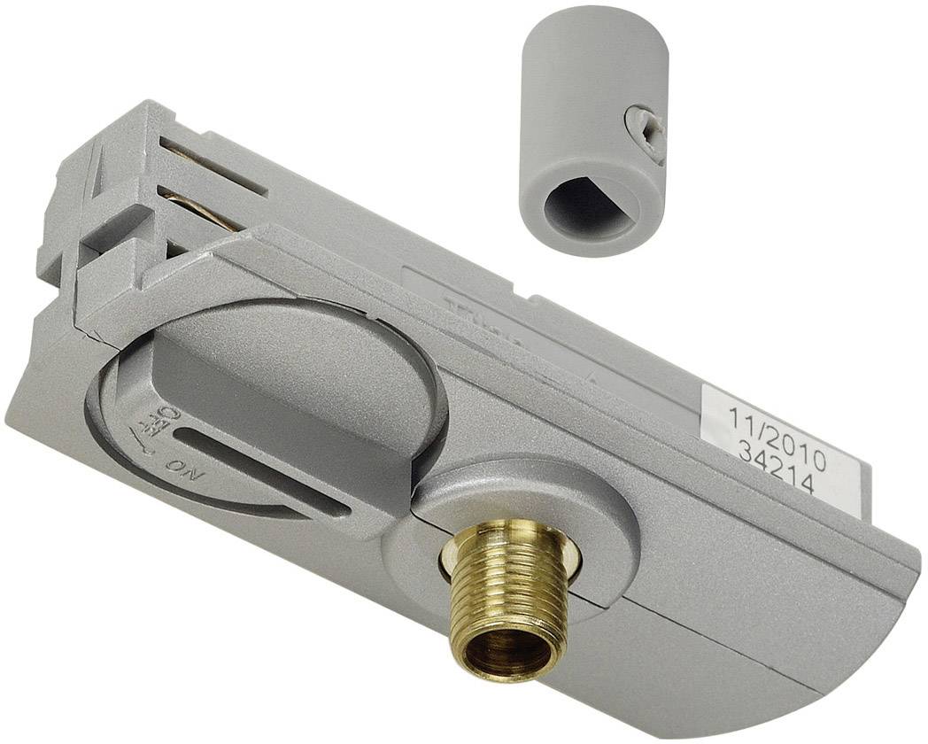 A grey component with a rotatable valve body, a threaded mounting and a removable cap.