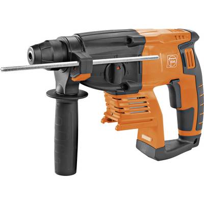 An orange and black drill with an ergonomic handle and a secured drill bit, ready for use.