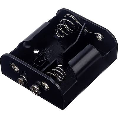 Black battery housing case with two terminals and metal springs to secure the batteries.