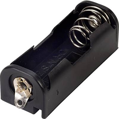 A black plastic battery compartment with a metal spring at one end, suitable for a single AA battery.