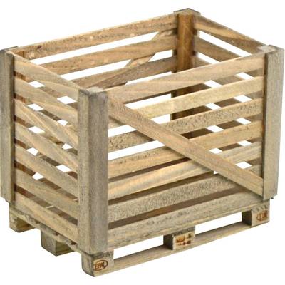 Wooden crate in pallet style, open without a lid, suitable for storage or decoration.
