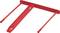 Red plastic file fastener device with two intersecting rods and a mounting strip.