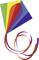 A colourful kite with rainbow colours and long ribbons dancing in the wind.
