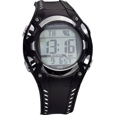 Image of EUROTIME Radio Wristwatch 1681987 (Ø x H) 40 mm x 16 mm Black/silver Enclosure material=Plastic Material (watch strap)=Plastic