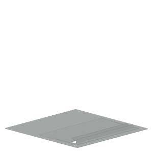 A square, grey sheet of metal with chamfered corners and small drilled holes at each of its four corners.