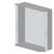 Grey metal storage cabinet without doors, rectangular and open, against a neutral background.