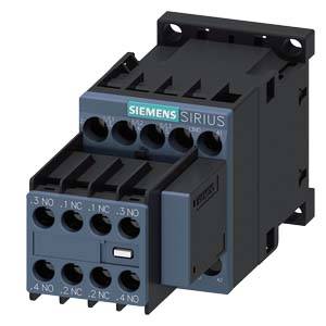 A black Siemens Sirius contactor with multiple connection terminals, suitable for industrial applications to control electrical switching operations.