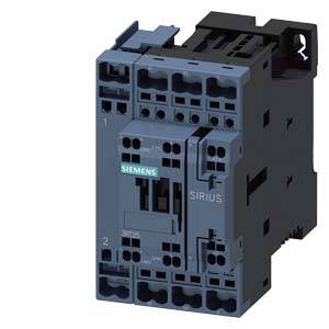 The image depicts a Siemens SIRIUS contactor, an electrical device used for switching electrical loads in industrial settings.
