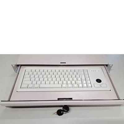 Keyboard in a lockable compartment with a key, ideal for protecting against unauthorized access.