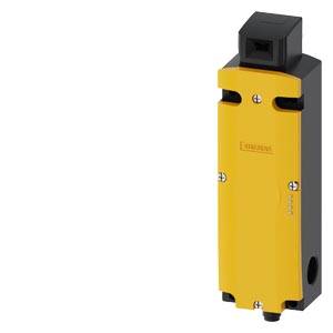 Yellow and black industrial safety component in a rectangular shape, likely a switch or sensor, made of robust material.