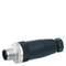A black connector with a metal thread and plastic housing, shown from the side, against a white background.