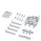 Metal components and screws for the assembly of an electronic unit, including mounting brackets, screws and label.