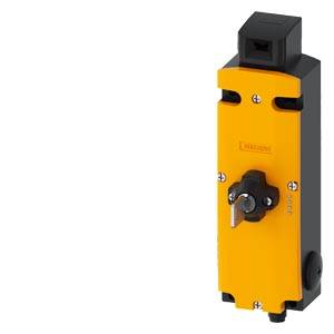 Industrial switch with a yellow housing and black head, featuring a rotary knob control, used in machine control systems.