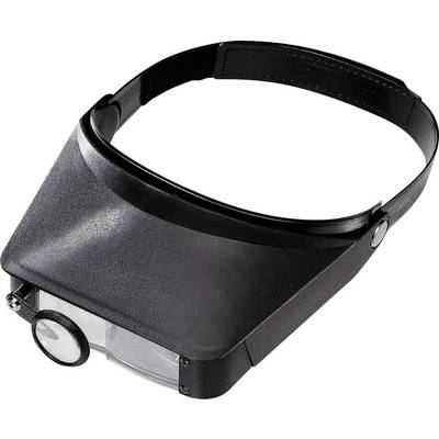Black grey magnifying headband with removable visor and magnifying lens, suitable for craft work or detailed observations.