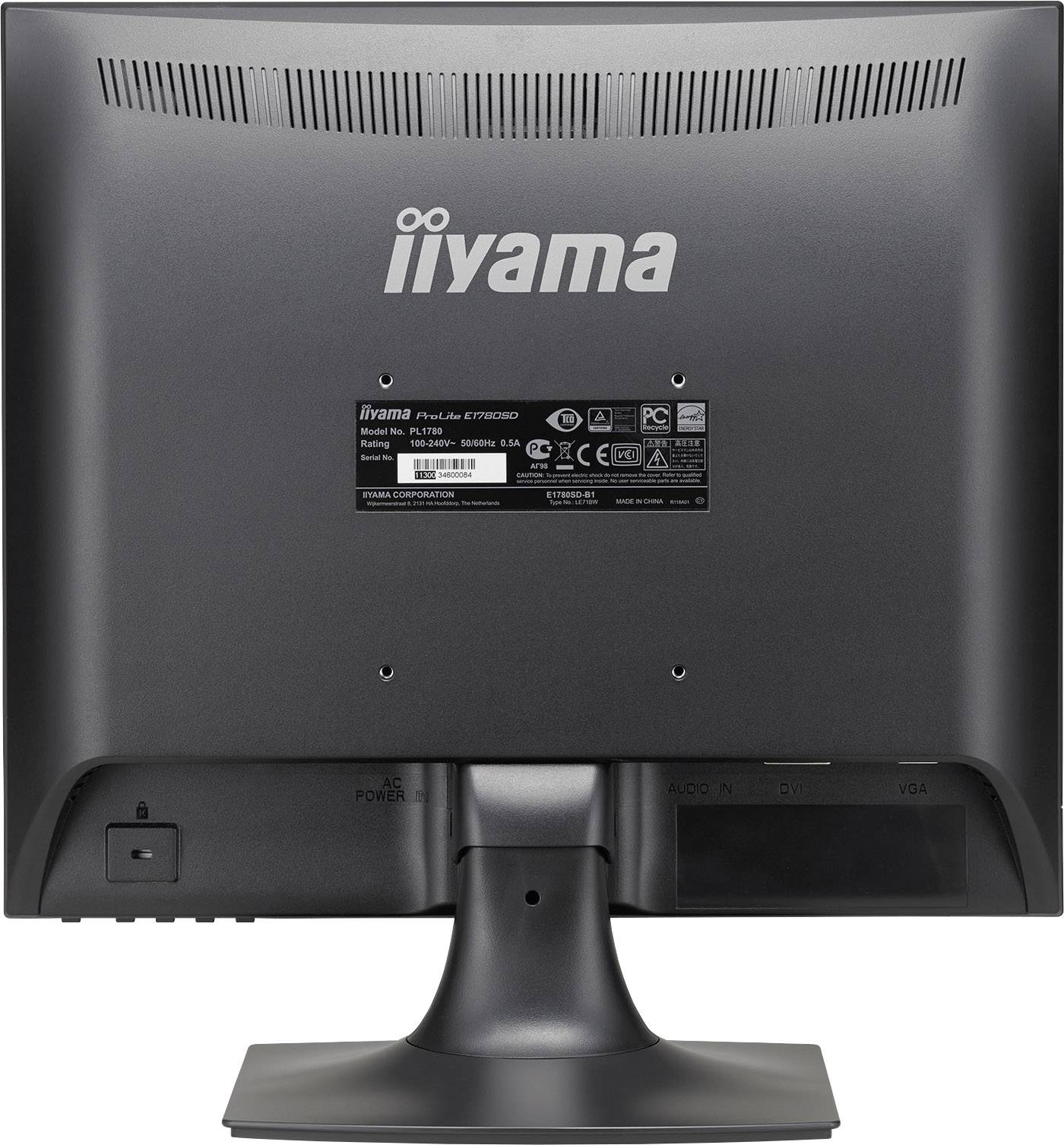 Iiyama PROLITE E1780SD-B1 LED EEC E (A - G) 43.2 cm (17 inch) 1280 x 1024 p 5:4 5 ms VGA, DVI TN LED-7