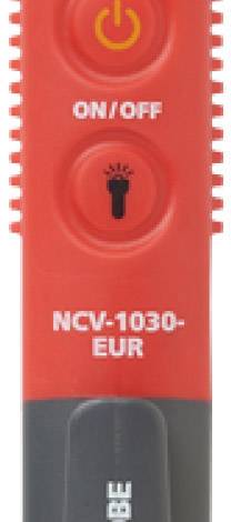 A red device with two buttons, one for 'On/Off' and one with a light bulb symbol. Below it reads 'NCV-1030-EUR'.