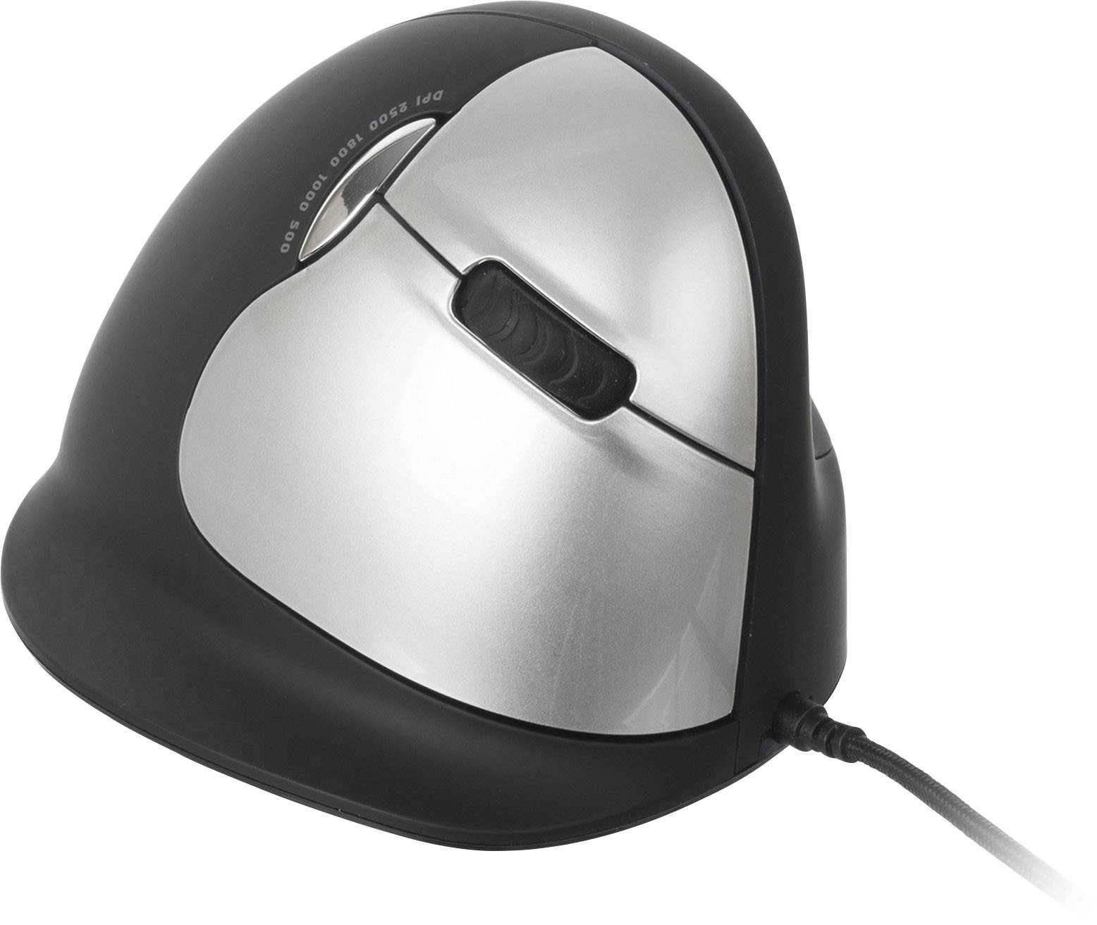 R-GO Tools RGOHELA Ergonomic mouse USB Size: L Optical Black, Silver 4 Buttons 3500 dpi Ergonomic