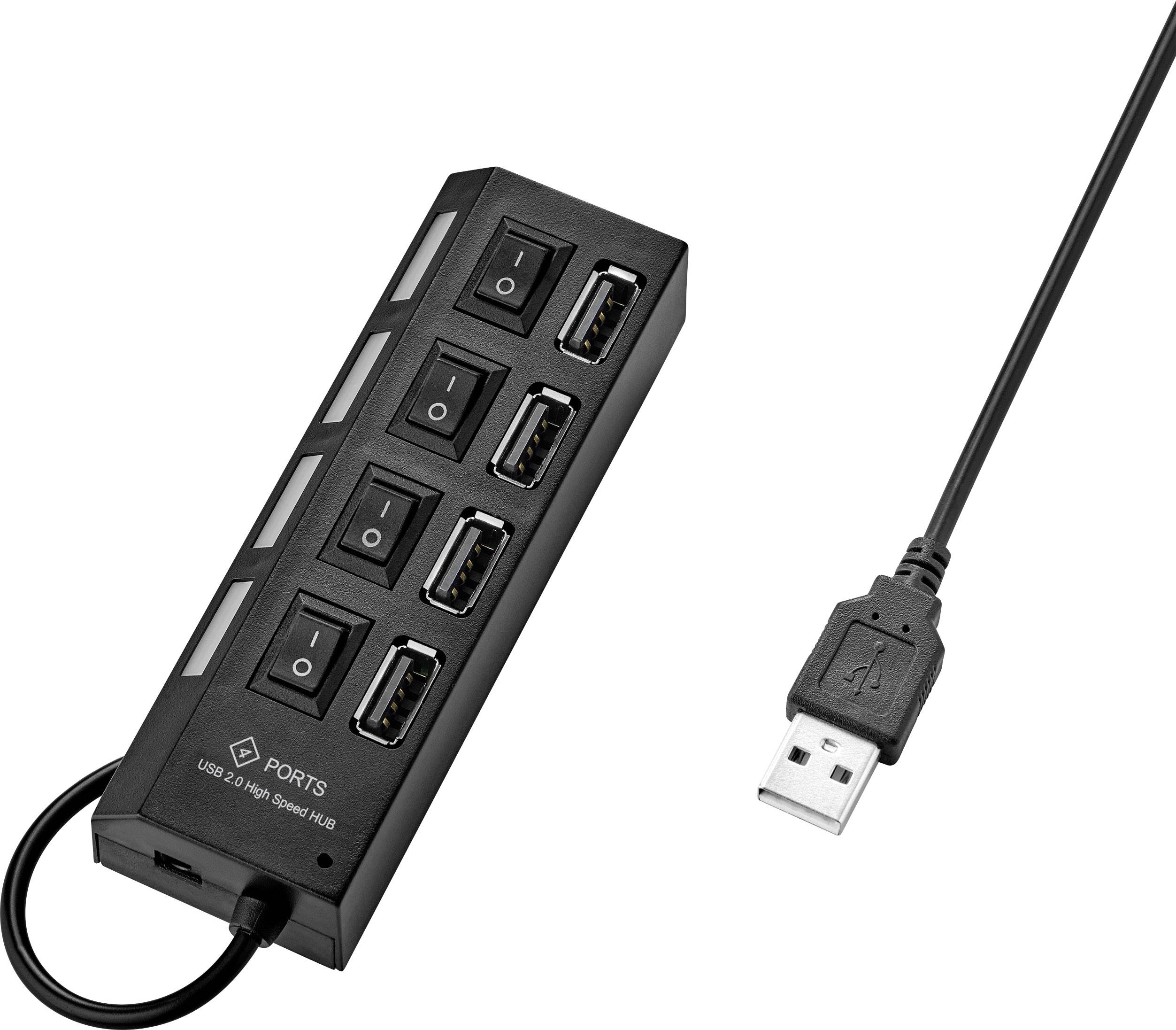 Renkforce 4 ports USB 2.0 hub individually connectable, + LED indicator lights Black