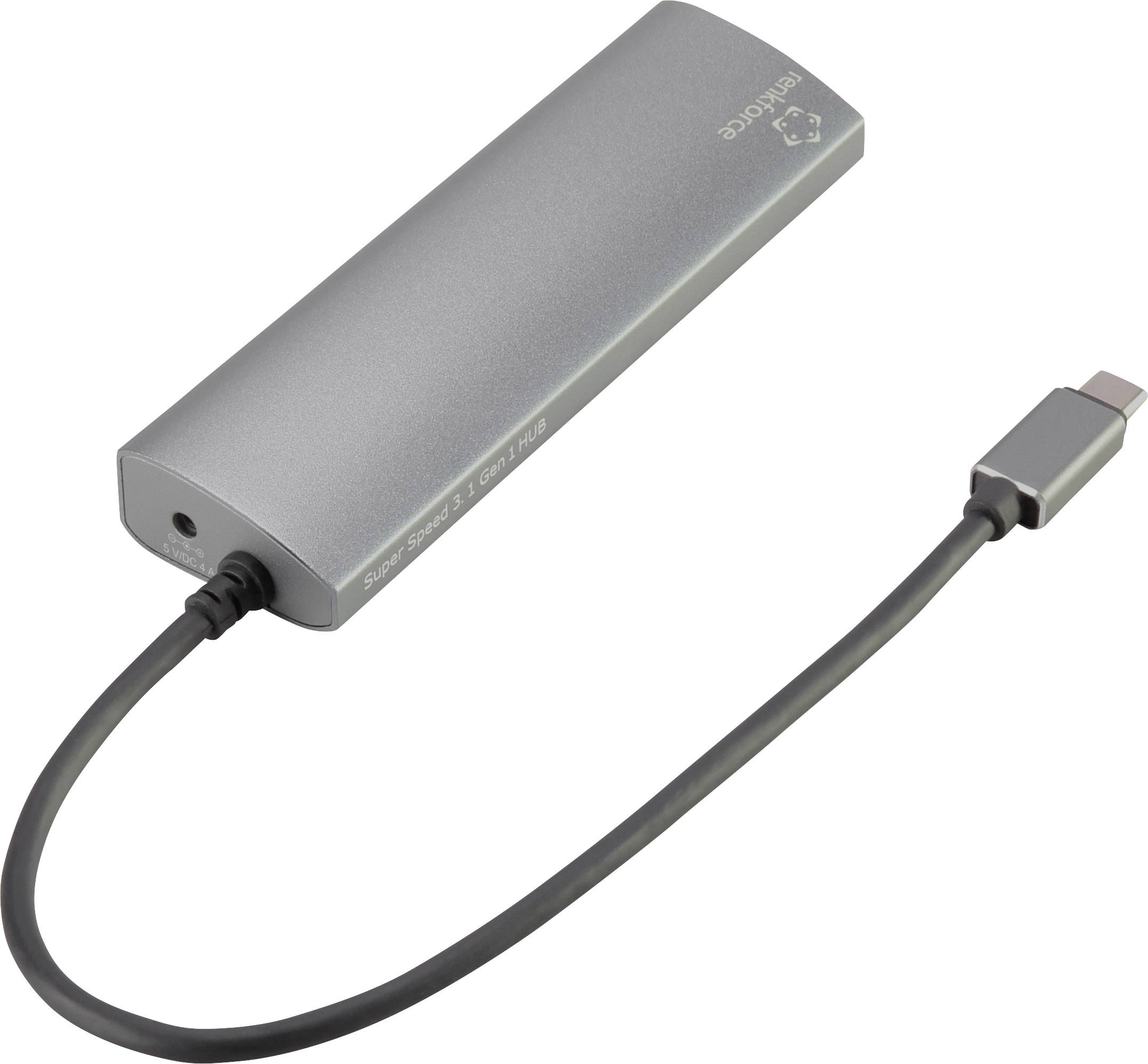 Renkforce 3+1 ports USB 3.1 hub + Pass Through current feed, Aluminium