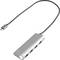 USB-C Hub with five USB ports, silver casing and long cable. Ideal for expanding connection options.