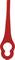 A red bottle opener in the shape of an apple core, positioned vertically.
