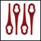 Four red plastic keys with oval handles, lined up side by side on a white background. They are used for opening security locks.