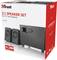 Box with 'Trust 2.1 Speaker Set', suitable for PC and laptop, includes subwoofer and two speakers. Power output: 18 watts.