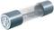 Transparent plastic tube with metallic end caps. One of the end caps is marked with the letters 'FSP'.