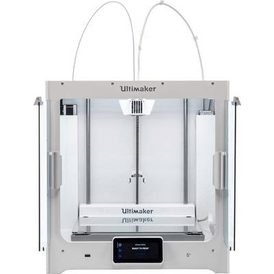 A modern 3D printer with transparent side panels and a digital display on the front, ready to print.