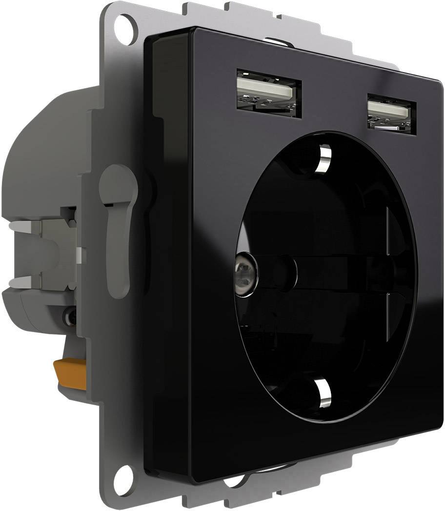 2USB 2U-449313 Flush-mount socket VDE, incl. USB, Child safety IP20 Black-1