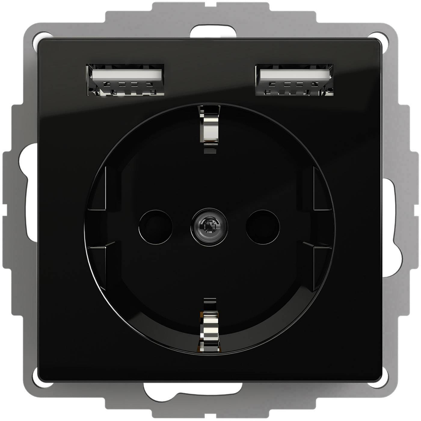 2USB 2U-449313 Flush-mount socket VDE, incl. USB, Child safety IP20 Black-3