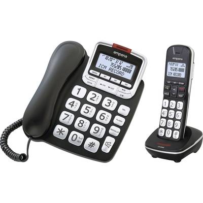 Emporia GD61ABB Corded Big Button Answerphone, incl. handset, Hands-free Backlit Black, Silver
