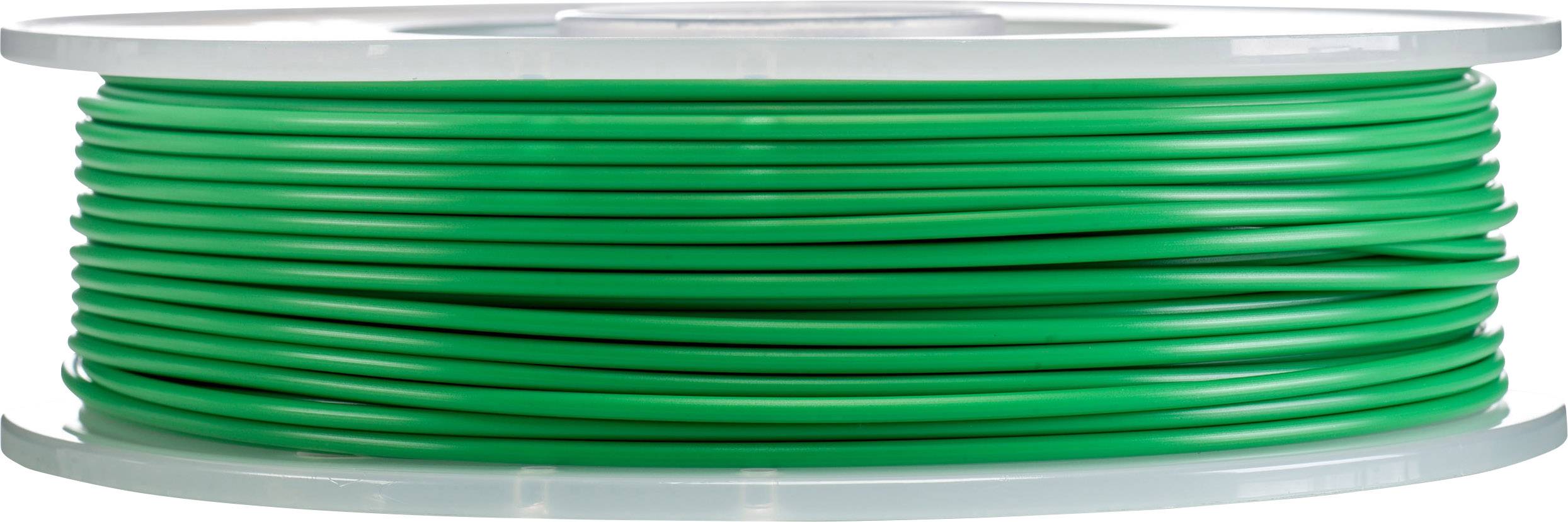 A green roll of filament for 3D printers.