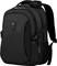 Black rucksack with multiple zip compartments and padded shoulder straps, suitable for travelling or school.