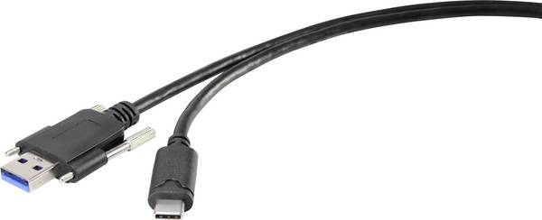 Renkforce USB cable USB 3.2 1st Gen USB-A plug, USB-C® plug 1.00 m Black screwable RF-3386040