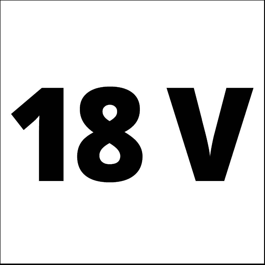 '18 V' in black text on a white background.