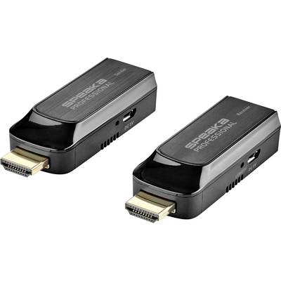 Two black HDMI wireless transmitters with "speaKa PROFESSIONAL" logo; used for wireless transmission of video signals.