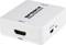A white HDMI switch by SpeaKa Professional with connections for HDMI and USB power supply, marked with 'Input' and 'Output'.