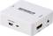 White adapter by 'Speaka Professional' with HDMI output, audio socket and USB input, labelled with 'INPUT' and 'OUTPUT'.