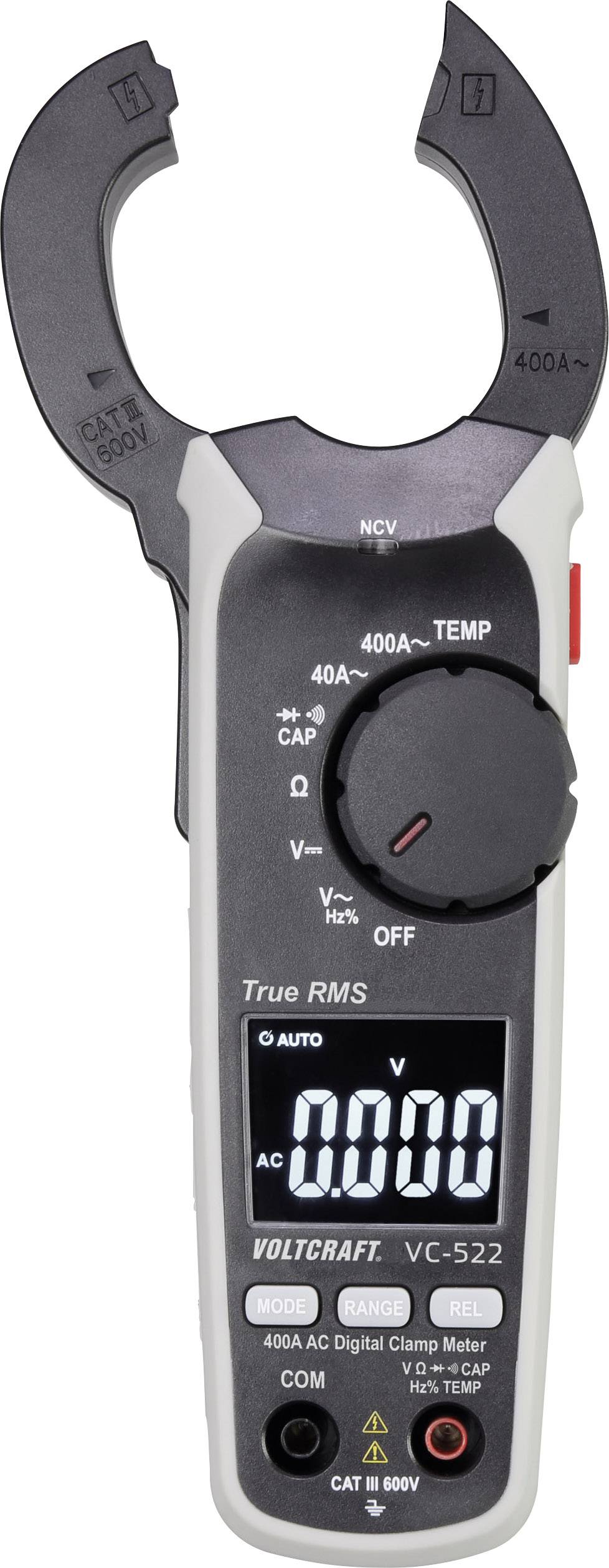 Digital clamp meter with open jaw mechanism, display showing '0.000'. Ideal for measuring alternating current up to 400A.