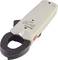 Beige current clamp with a black measurement range and red button. Used for measuring electrical currents. CE mark visible.